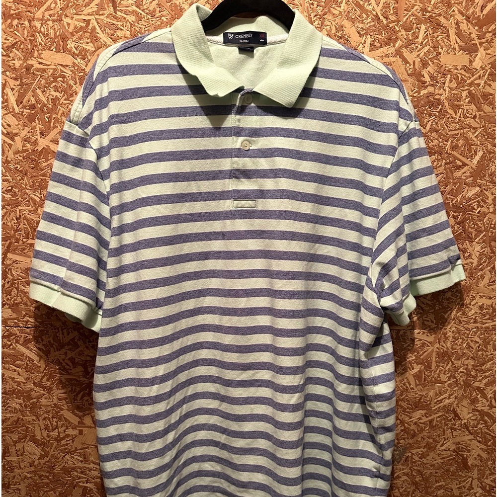 Cremieux Men’s Light Green/ Blue Striped Short Sleeve Polo Size XXL‎